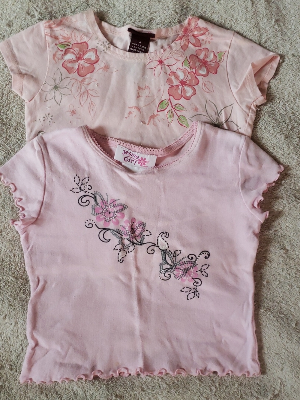 Two Floral Short Sleeve Girls Tops In Shades Of Pink